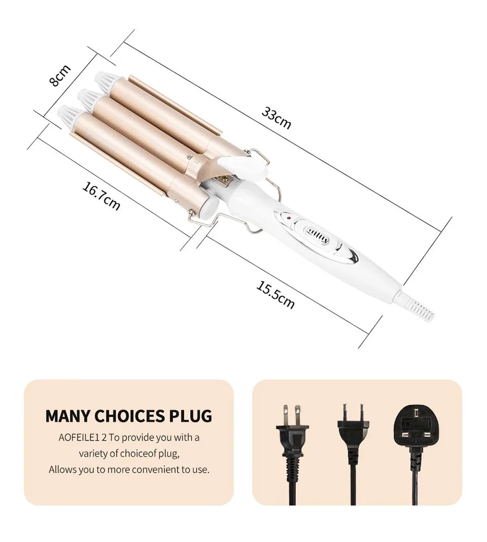 جهاز تجعيد الشعر الثلاثي – سر التموجات الساحرة في دقائق!